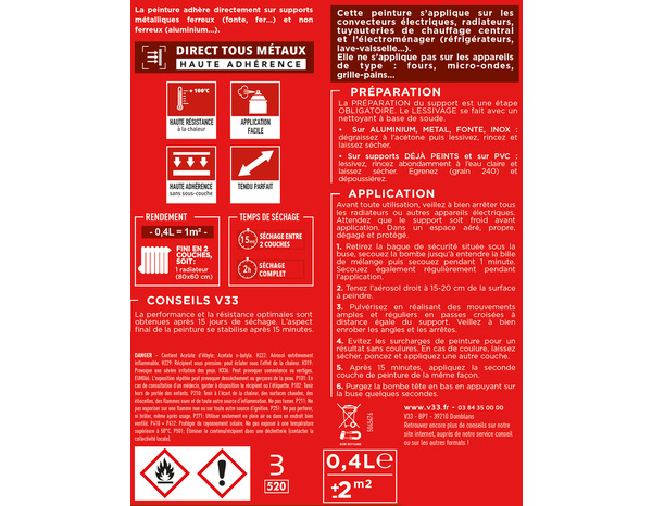 Aérosol de peinture de rénovation radiateur et électroménager acrylique - 400 ml - Blanc brillant - V33 - Brico Dépôt