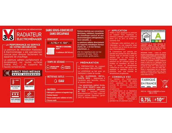 Peinture de rénovation radiateur et électroménager acrylique satin blanc 0,75 L - V33 - Brico Dépôt