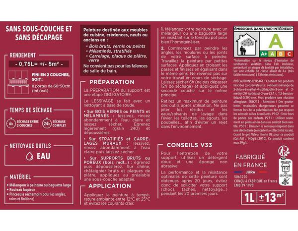 Peinture de rénovation meubles cuisine acrylique satin voile de coton 2 L - V33 - Brico Dépôt