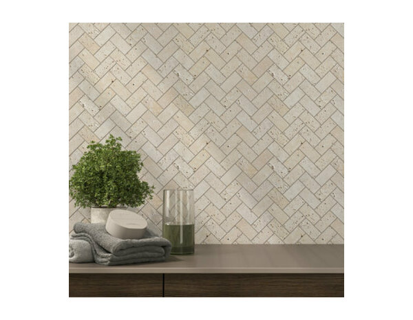 Mosaïque Travertin "Herringbone" beige 30,5 x 31 cm - Brico Dépôt
