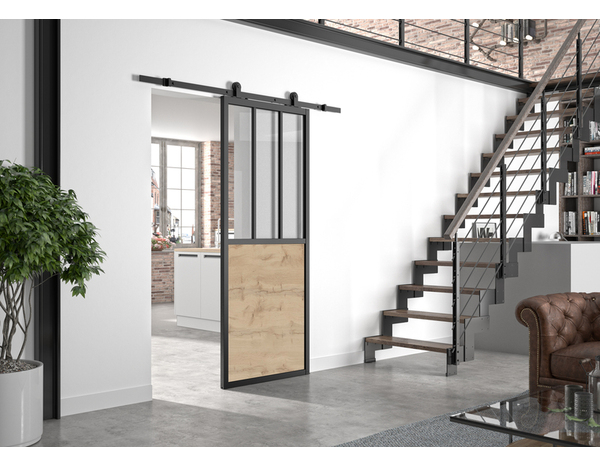 Kit de rail et porte atelier en bois couleur chêne 83 cm - Brico Dépôt