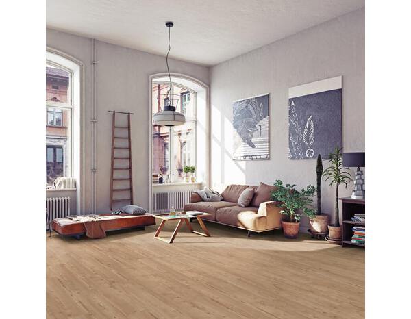 Sol stratifié à clipser AC5 L. 138,3 x l. 19,3 cm. Sous couche intégrée 8+2MM marron clair "CHESTER VALERIA" - Brico Dépôt