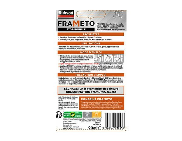 Antirouille pour tous métaux ferreux noir 90 ml - Frameto - Brico Dépôt
