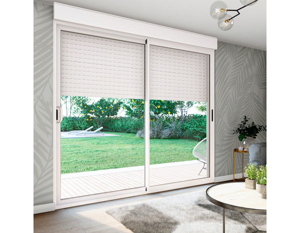 Baie aluminium blanc apport de lumiète H.225 X L. 240 CM + volet roulant intégré - Brico Dépôt