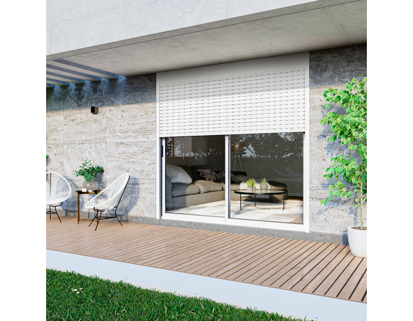 Baie aluminium blanc apport de lumiète H.225 X L. 240 CM + volet roulant intégré - Brico Dépôt