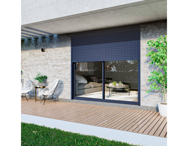 Baie aluminium gris apport de lumiète H.225 X L. 240 CM + volet roulant intégré - Brico Dépôt