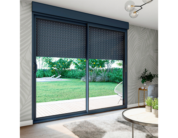 Baie aluminium gris apport de lumiète H.225 X L. 240 CM + volet roulant intégré - Brico Dépôt