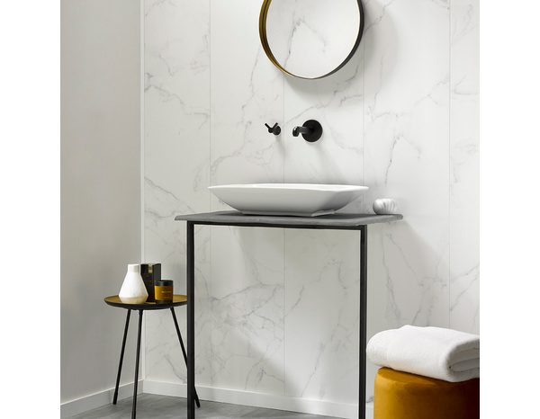 Panneau mural PVC blanc et gris effet marbre pour murs et plafonds CALACATTA - 260 x 37,5 cm - Brico Dépôt