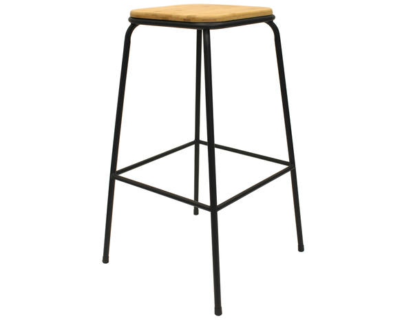 Tabouret de bar "Japandi" en bambou et métal noir - Brico Dépôt
