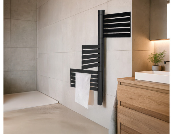 Sèche-serviettes pivotant noir 500 W aluminium thermostat lcd - 121 x 55 x 9 cm - Carrera - Brico Dépôt