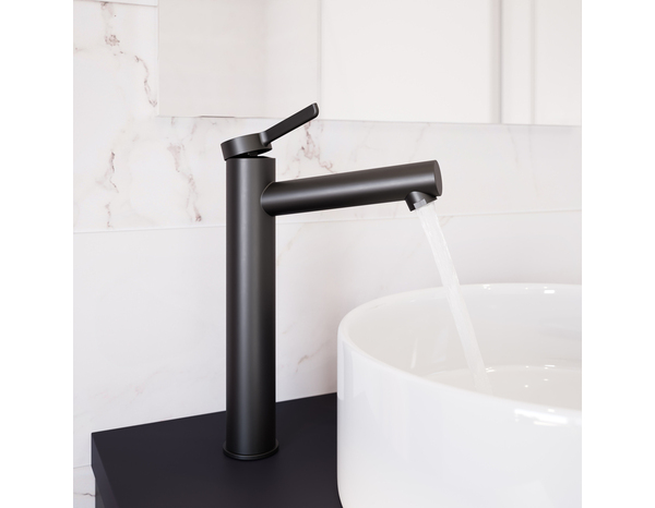 Mitigeur lavabo ODALIA XL noir mat en laiton, débit 6 L/min, mousseur réglable - Cooke and Lewis - Brico Dépôt