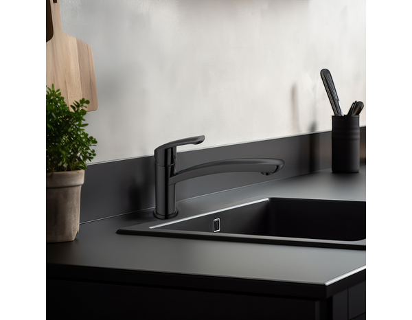 Mitigeur évier noir mat bec bas pivotant NALO - Edouard Rousseau - Brico Dépôt