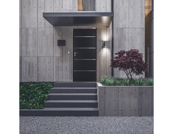 Porte d’entrée "ATENA" gris 215 cm x 90 cm ouvrant gauche, métal, serrure 3 points - Brico Dépôt