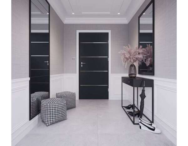 Porte d’entrée "ATENA" Anthracite métal 215 cm x 90 cm, ouvrant droit 55 mm, serrure 3 points - Brico Dépôt