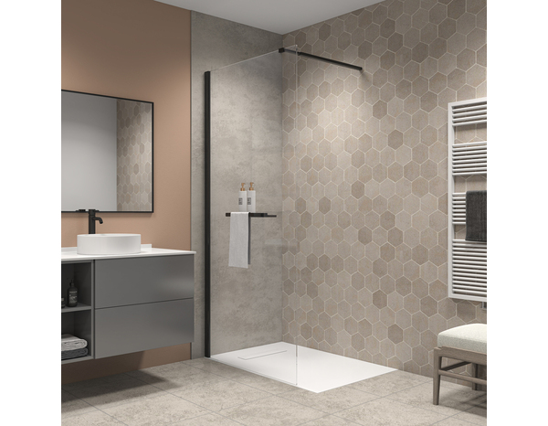 Paroi de douche à l'italienne l.90 x H.190 cm verre trempé 6 mm noir mat avec porte-serviettes - Brico Dépôt