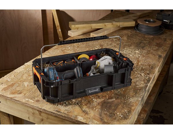 Caisse à outils  "Caddy" plastique noir 30x54,2x13,8 cm avec 3 séparateurs réglables - MAGNUSSON - Brico Dépôt