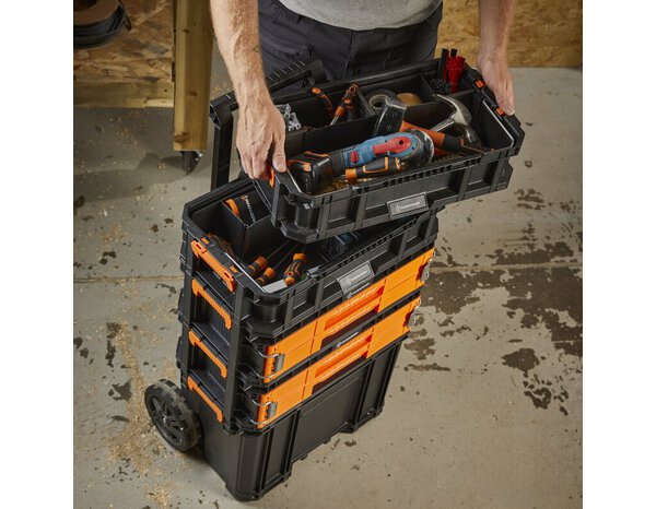 Caisse à outils  "Caddy" plastique noir 30x54,2x13,8 cm avec 3 séparateurs réglables - MAGNUSSON - Brico Dépôt