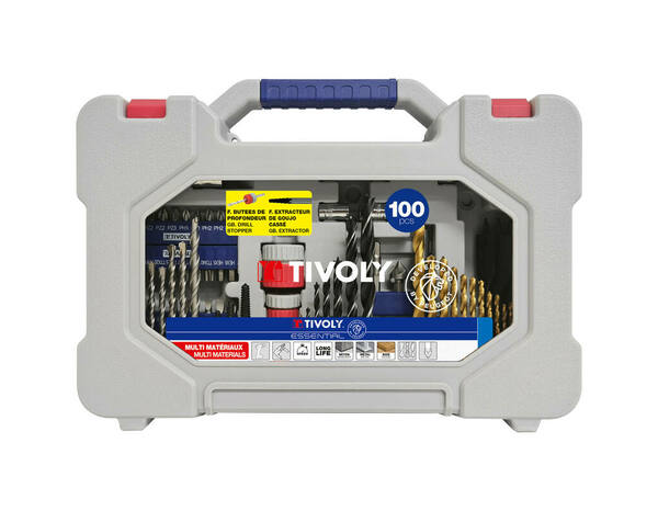 Mallette "TIVOLY" 100 pièces forets TiN pour béton, bois, métal et plastique, 23x6x32 cm - Tivoly - Brico Dépôt