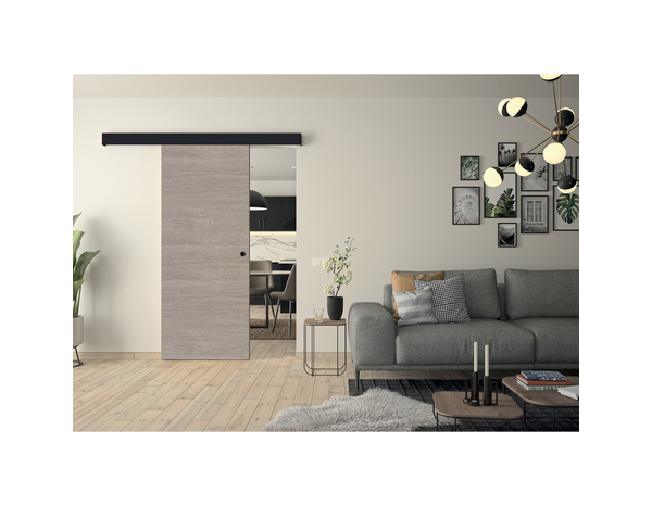Kit porte coulissante aspect bois H.204 x L.83 + rail aluminium/MDF noir 160cm OPTIMUM - Brico Dépôt