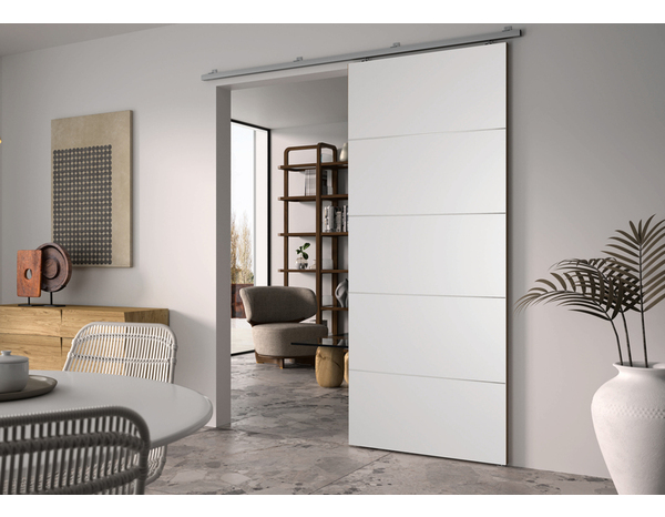 Kit porte coulissante blanc suspendue 83 cm rail aluminium 4 inserts - Brico Dépôt