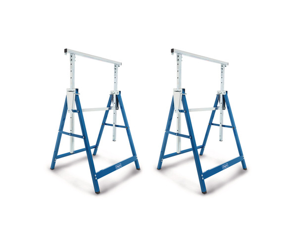 Lot 2 tréteaux télescopiques TUG200 acier bleu gris 57,5x57,5 cm hauteur 80-130 cm - Scheppach - Brico Dépôt