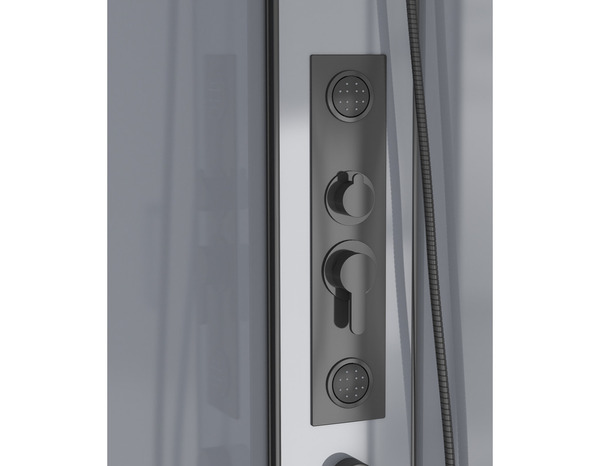 Cabine de douche noire bluetooth avec ventilation, éclairage led, porte coulissante SMART - 90 x 90 cm - Brico Dépôt