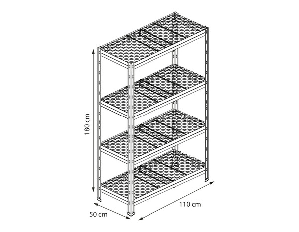 Étagère aluminium/résine 4 tablettes, charge : 700 kg - H. 180 x L. 110 x P. 50 cm  - Brico Dépôt