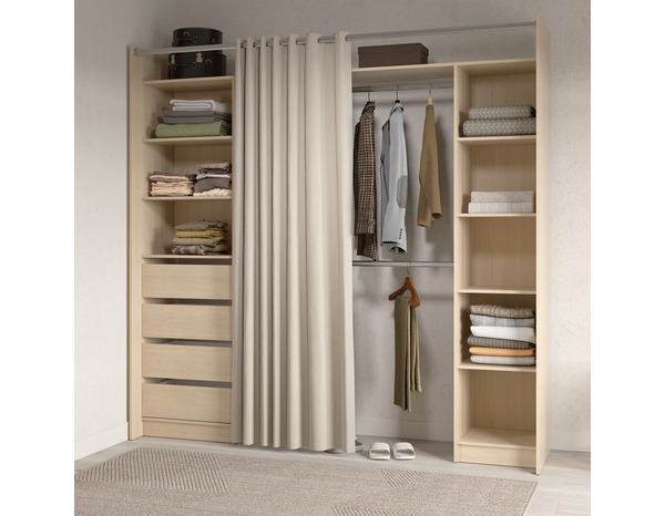 Kit dressing imitation chêne clair tiroirs et étagères ALAVA - H. 220 x L. 220 x P. 50 cm - Brico Dépôt