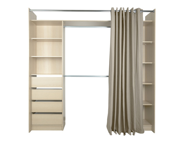 Kit dressing imitation chêne clair tiroirs et étagères ALAVA - H. 220 x L. 220 x P. 50 cm - Brico Dépôt