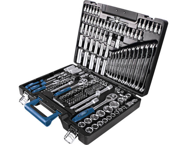 Coffret à douilles 217 pcs en acier, taille variée, compatible multiples boulons - Scheppach - Brico Dépôt