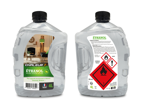 Liquide combustible Ethanol sans odeur pour cheminée CHALEUR + 4L - Brico Dépôt