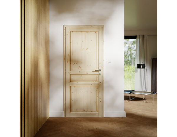 Bloc porte intérieur 3 panneaux effet pin 83 cm poussant droit ORDESA - GEOM - Brico Dépôt
