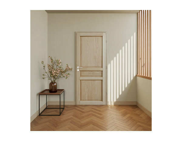 Bloc porte intérieur 3 panneaux effet chêne naturel 83 cm poussant gauche ORDESA - GEOM - Brico Dépôt