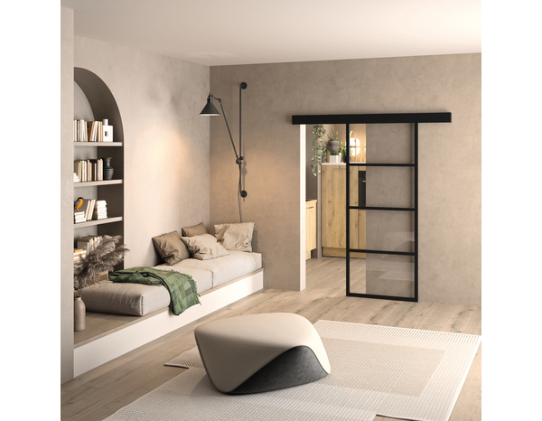 Porte coulissante loft noir mat 83 cm OPTIMUM - Brico Dépôt