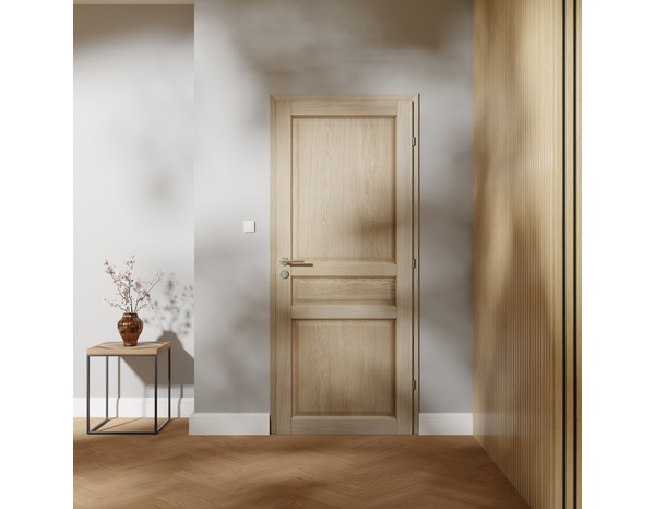 Bloc porte intérieur 3 panneaux effet chêne naturel 83 cm poussant gauche ORDESA - GEOM - Brico Dépôt