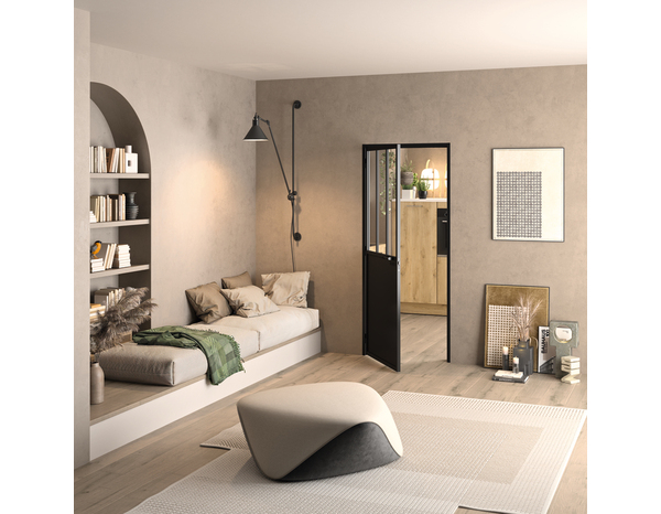 Bloc porte intérieur atelier noir semi-vitrée 83 cm droit OPTIMUM - Brico Dépôt