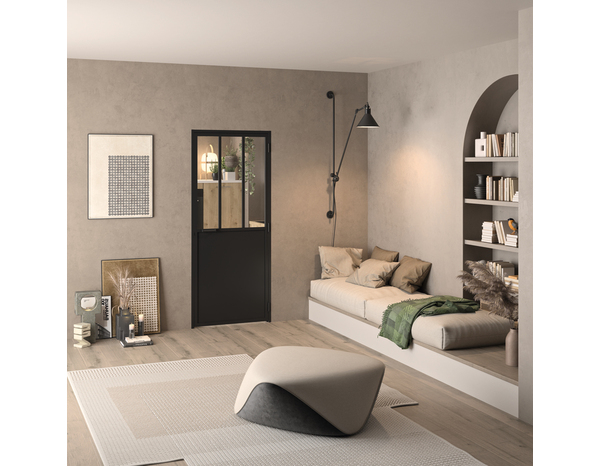 Bloc porte intérieur atelier noir semi-vitrée 83 cm gauche OPTIMUM - Brico Dépôt