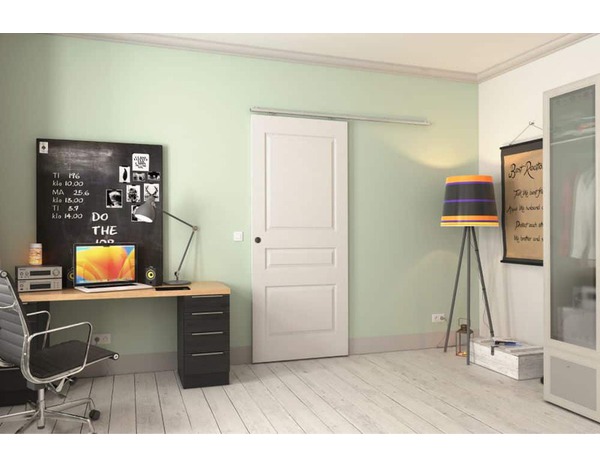 Porte coulissante prépeint 3 panneaux blanc 73 cm ORDESA - Brico Dépôt