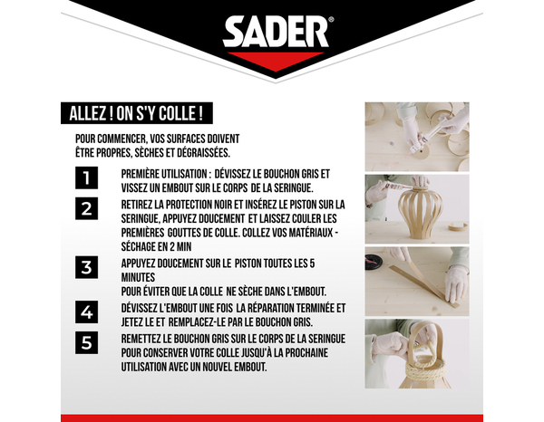 Colle bi-composant Sader Resist universelle, réparation multi-matériaux 10 g - Sader - Brico Dépôt