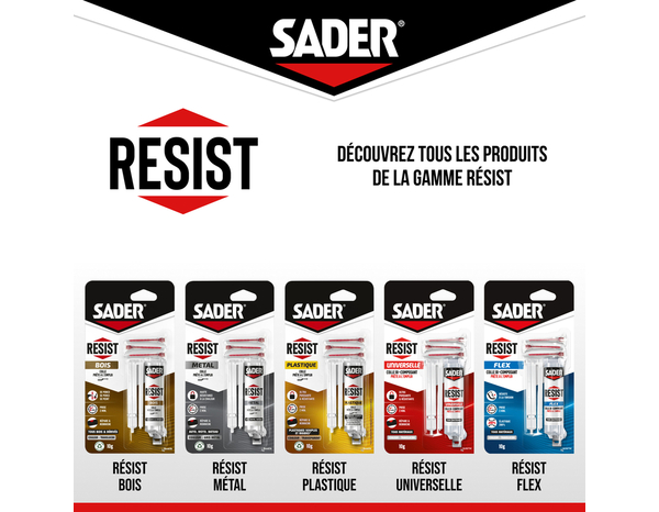 Colle bi-composant Sader Resist universelle, réparation multi-matériaux 10 g - Sader - Brico Dépôt