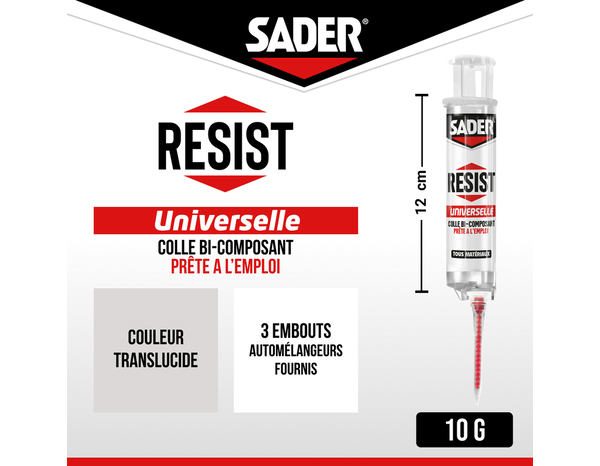 Colle bi-composant Sader Resist universelle, réparation multi-matériaux 10 g - Sader - Brico Dépôt