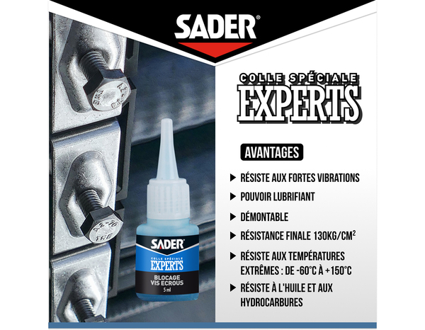 Colle spéciale experts blocage vis écrou 5 ml - Sader - Brico Dépôt