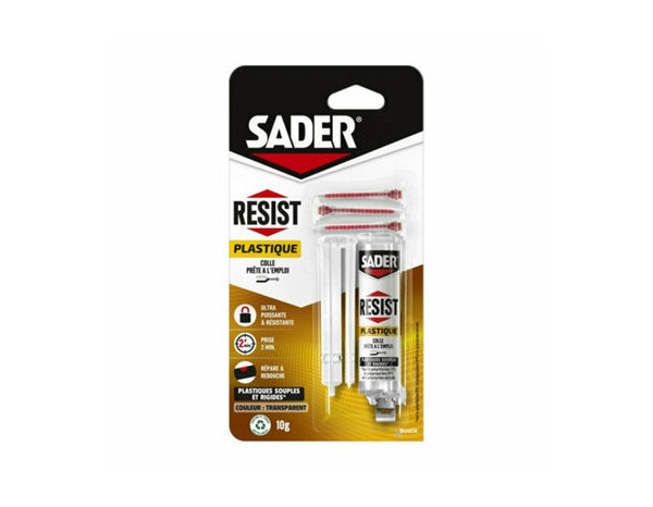 Colle réparation plastique transparente époxy bi-composant 10 g - Sader - Brico Dépôt