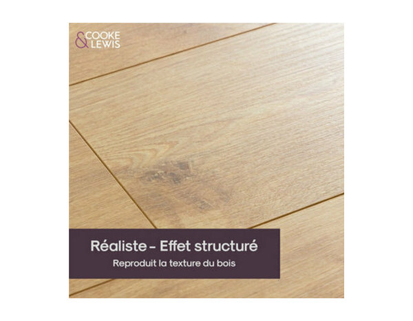 Sol stratifié à clipser 8 mm usage intense effet chêne naturel, DALBERT - 193x138,3 cm - Cooke and Lewis - Brico Dépôt