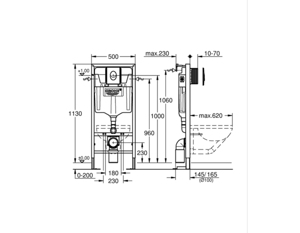 Bâti WC suspendu NF universel SOLIDO 113x50x16,5 cm réservoir 6-9 L silencieux - Grohe - Brico Dépôt