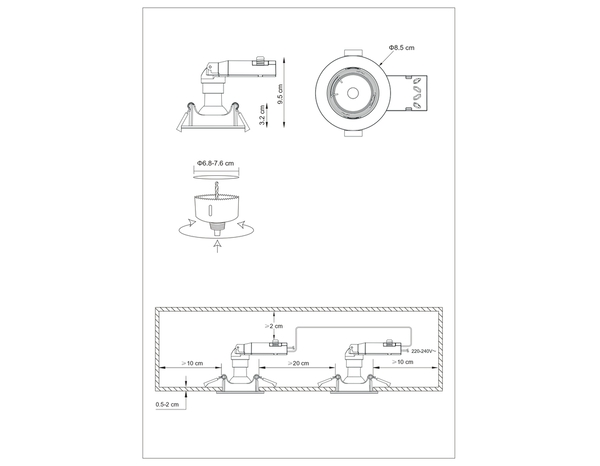 5 spots encastrables orientables D.85 mm, GU10 blanc 350 lm 4000 K - Brico Dépôt