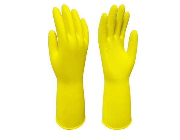 Gants ménagers latex taille 8 jaune longueur 30 cm souples et résistants à l'eau - Brico Dépôt