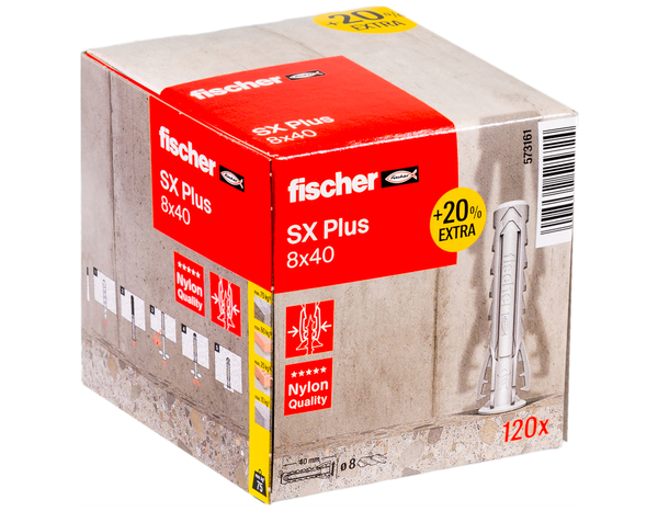 Chevilles à expansion SX PLUS 8x40 nylon pour fixation solide - Fischer - Brico Dépôt