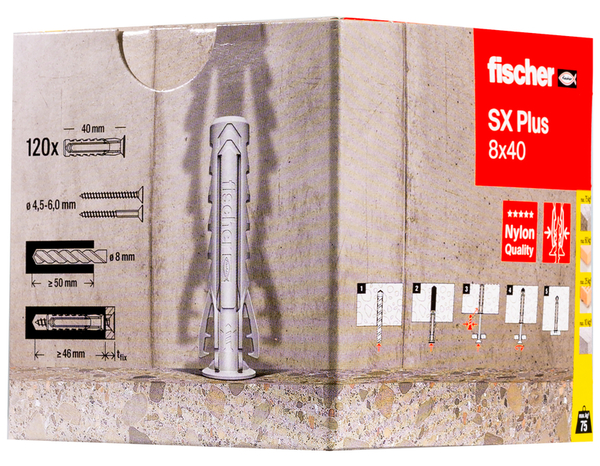 Chevilles à expansion SX PLUS 8x40 nylon pour fixation solide - Fischer - Brico Dépôt