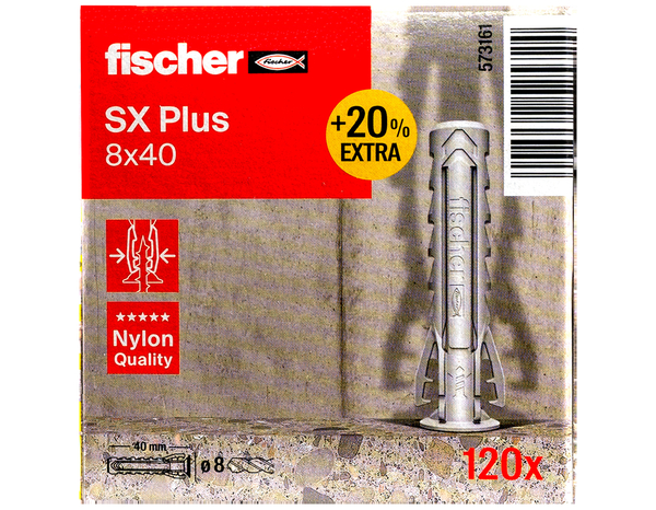 Chevilles à expansion SX PLUS 8x40 nylon pour fixation solide - Fischer - Brico Dépôt